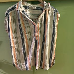 Loft, striped, half button, linen — L